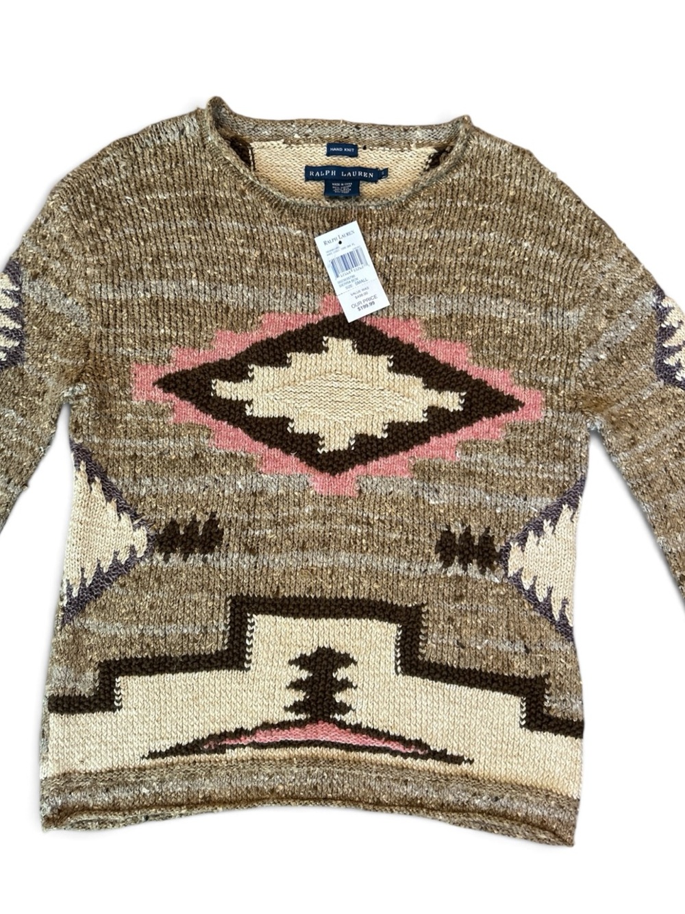 Ralph Lauren NWT Vintage Blue Label Southwestern Women's Aztec Hand Knit Sweater